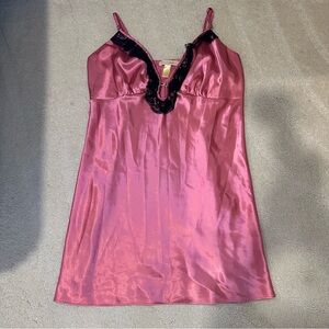 Flora Nikrooz Women’s Hot Pink Satin Slip Dress Lace Trim